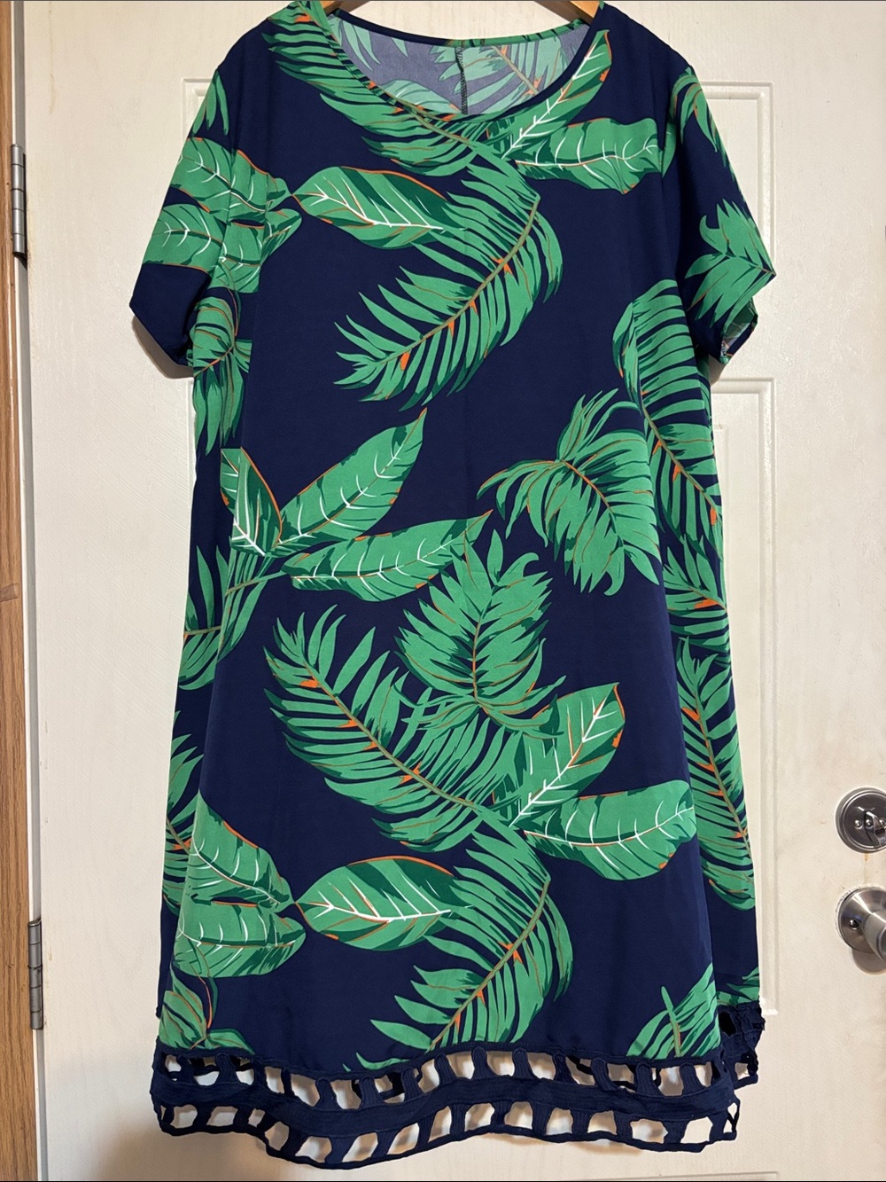 Tropical Leaf Navy Green Shift Dress